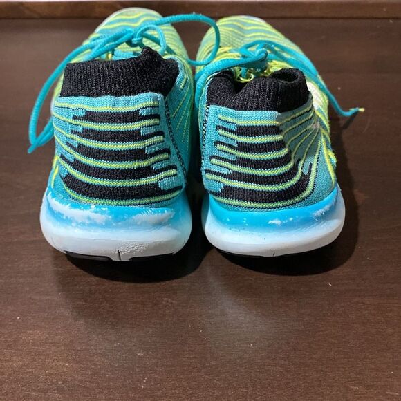 Nike Flyknit Teal Neon Yellow Lightweight Running Shoes Size 6.5 - Picture 4 of 9